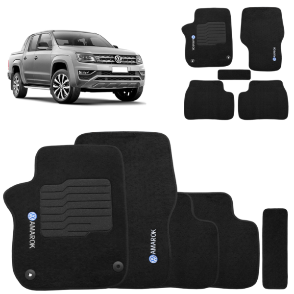 Jogo de Tapete Carpete Amarok 2010 a 2025 Preto Com Trava