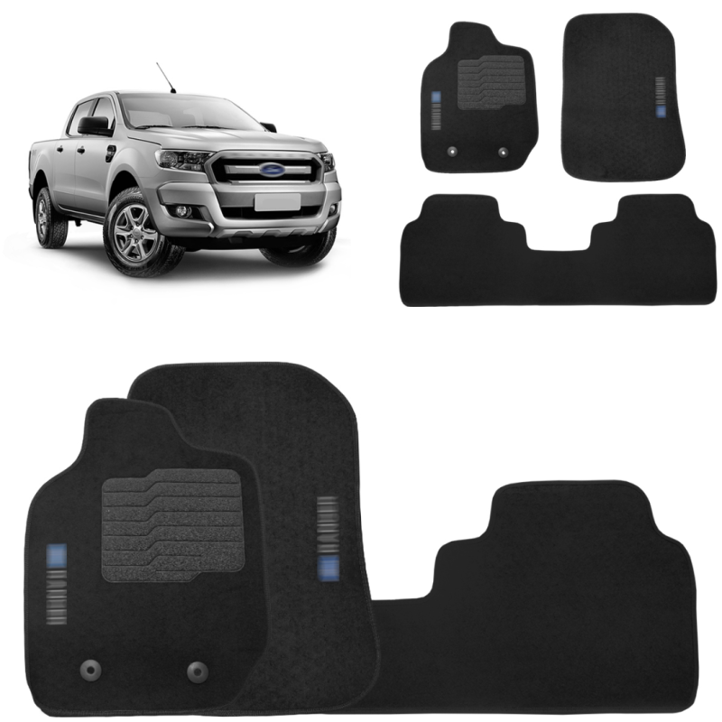 Jogo de Tapete Carpete Ranger 2013 a 2023 Preto Fixação Original Jogo de Tapete Carpete Ranger 2013 a 2023 Preto Fixação Original